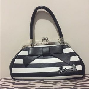 SOURPUSS FLOOZY PURSE WHT/BLK STRIPE